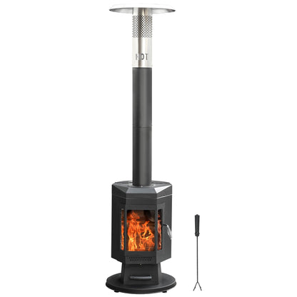 ONLYFIRE OUTDOOR LIVING 80" Premium Wood Pellet Patio Heater with Glass Window, Portable Pellet Heater with Wheel, Modern Fire Pit for Patio Backyard Garden Villa Outdoor Restaurant, 70,000BTU, FP058