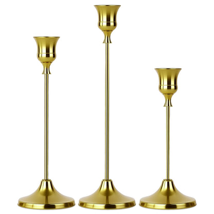 Set of 3 Brass Tapered Candle Holder,Candlestick Tall Metal Candlestick Holders for Table Centerpiece Home Decor for Wedding Fireplace Mantel Housewarming Gift Fits 3/4 Inch Thick Candles