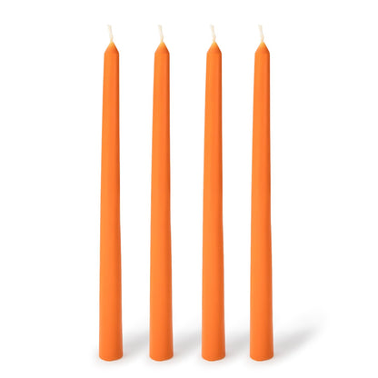 Estrella Blanca 10-Inch Orange Taper Candles, Unscented Smokeless Dripless Tall Candlesticks, Set of 4 for Home Décor, Dining Tables, Events and Special Occasions