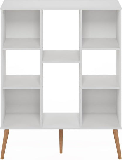 Furinno Claude Mid Century Book Shelf - 8-Cube Storage Organizer with Wood Legs | White, 10.9 x 31.5 x 39.3