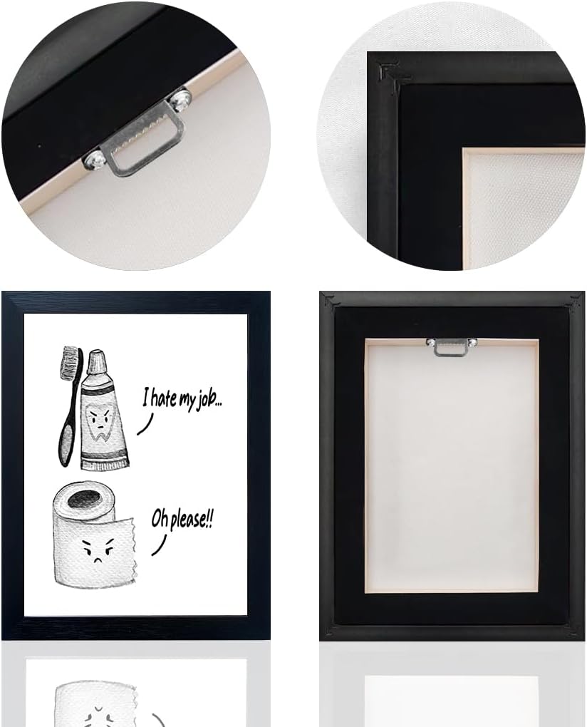 Skiennix Kids Bathroom Decor - Black and White Framed Art Print | Funny Toilet Paper & Toothbrush Design