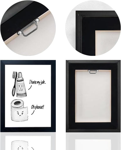 Skiennix Kids Bathroom Decor - Black and White Framed Art Print | Funny Toilet Paper & Toothbrush Design