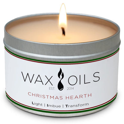 Wax and Oils Soy Wax Aromatherapy Scented Candles (Christmas Hearth) 8 Ounces. Single