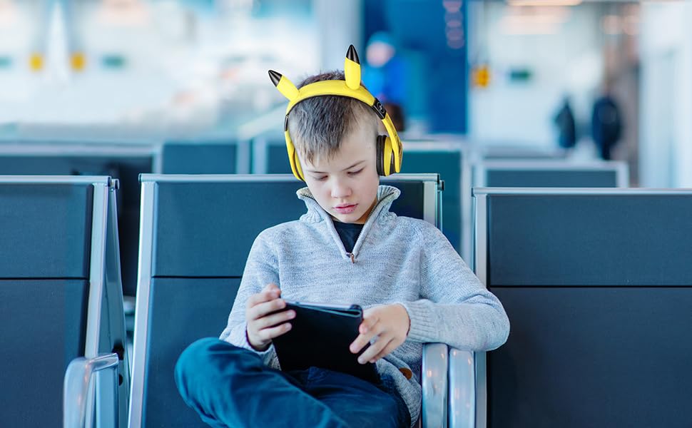 eKids Pokemon Kids Bluetooth Headphones, Wireless Headphones with Microphone Includes Aux Cord, Volume Reduced Kids Foldable Headphones for School, Home, or Travel,Yellow