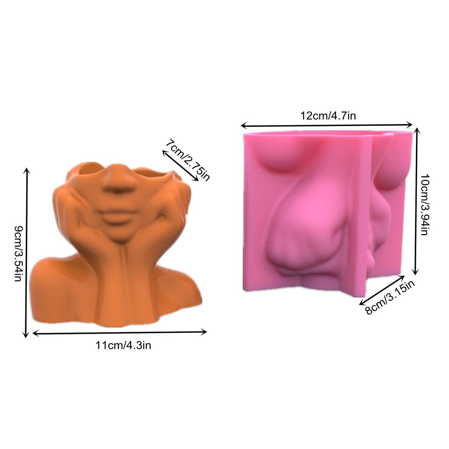 Abstract Face Flower Pot Silicone Mold Succulent Planter Vase Plaster Concrete Mold Candle Pen Holder Mold Cement Clay Resin Mould