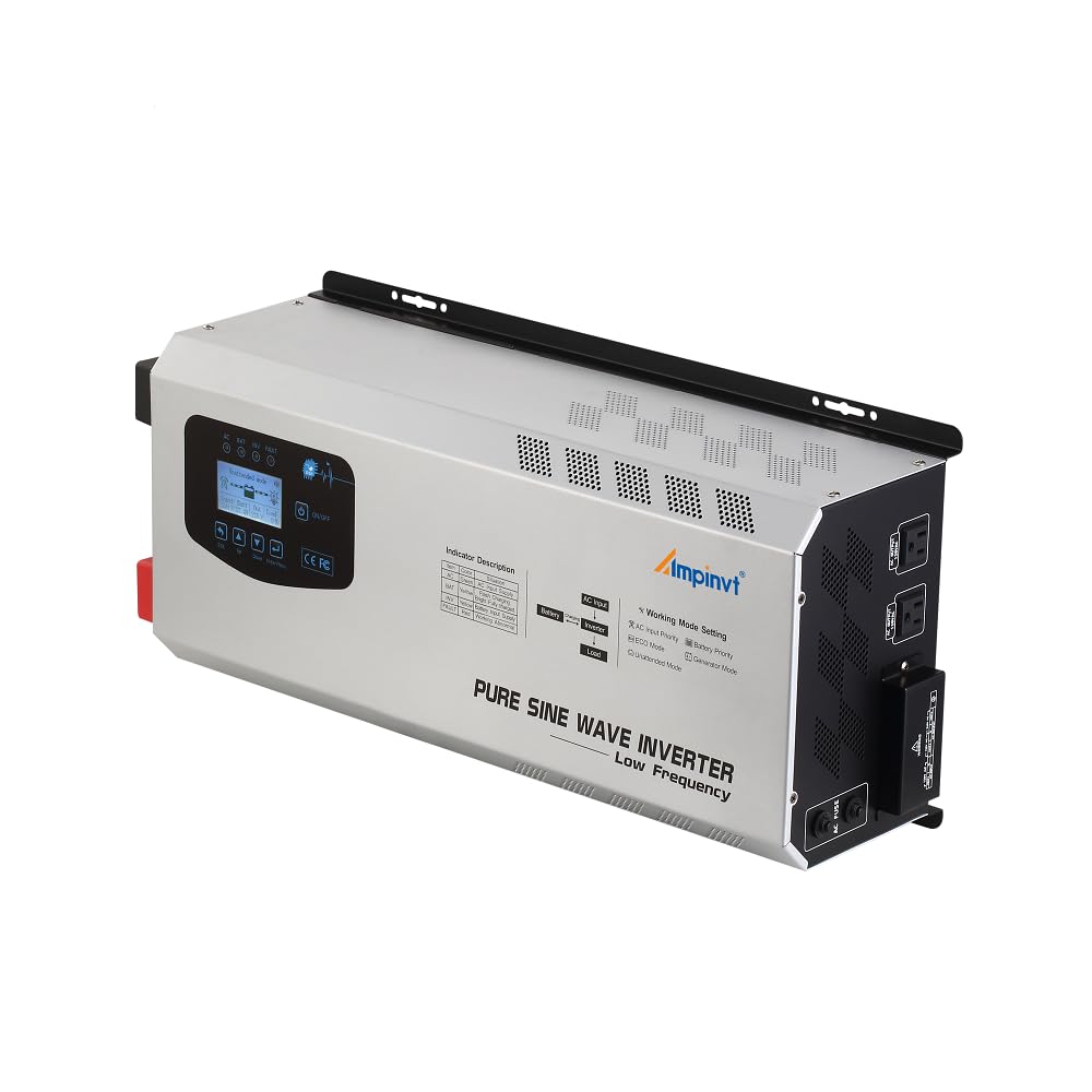 Ampinvt 6000W Peak 18000watts Pure Sine Wave Power Inverter 24V DC to AC 120V 240V Split Phase with Battery AC Charger,Off Grid Low Frequency Solar Inverter for Home
