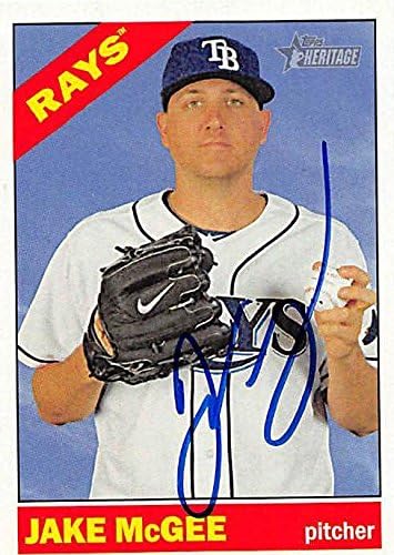 Sports Memorabilia Autograph Warehouse 247729 Jake McGee Autographed Baseball Card - Tampa Bay Rays 2015 Topps Heritage - No. 81