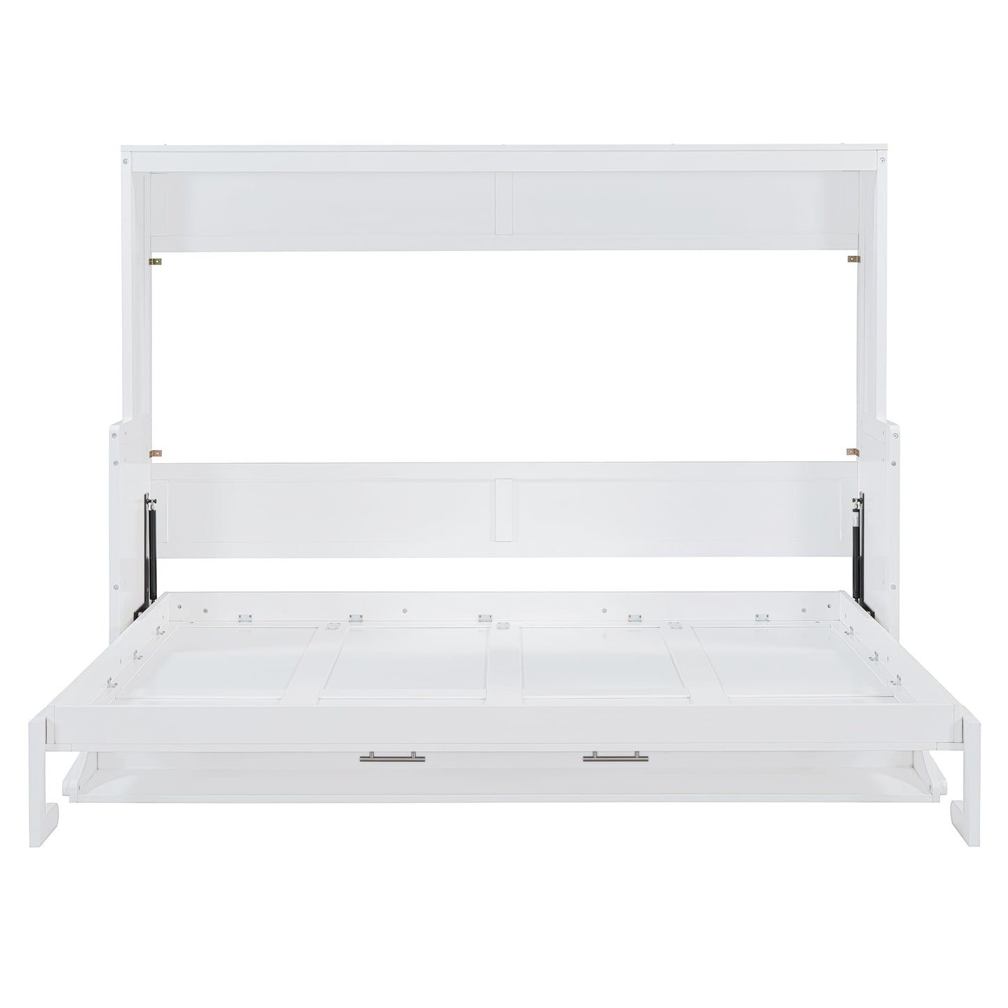 Ball & Cast Horizontal Murphy Bed Queen Size,Hidden Folding Wall Bed Frame with Hydraulic Lift&Desk,Wood Cabinet Platform Bed can be Folded into Desk,Space Saving for Bedroom,Guest Room,White