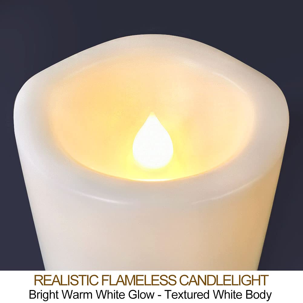 HOME MOST Pack of 2 White LED Candles Outdoor 3x8 - Unscented IP65 Waterproof Battery Powered Flameless Pillar With Remote and Timer - Flickering