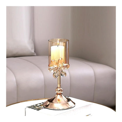 Candlestick Holders Light Luxury Crystal Petal Glass Candlestick Retro Table Decoration Ornaments Candle Holder Candle Holders(Amber,Small)