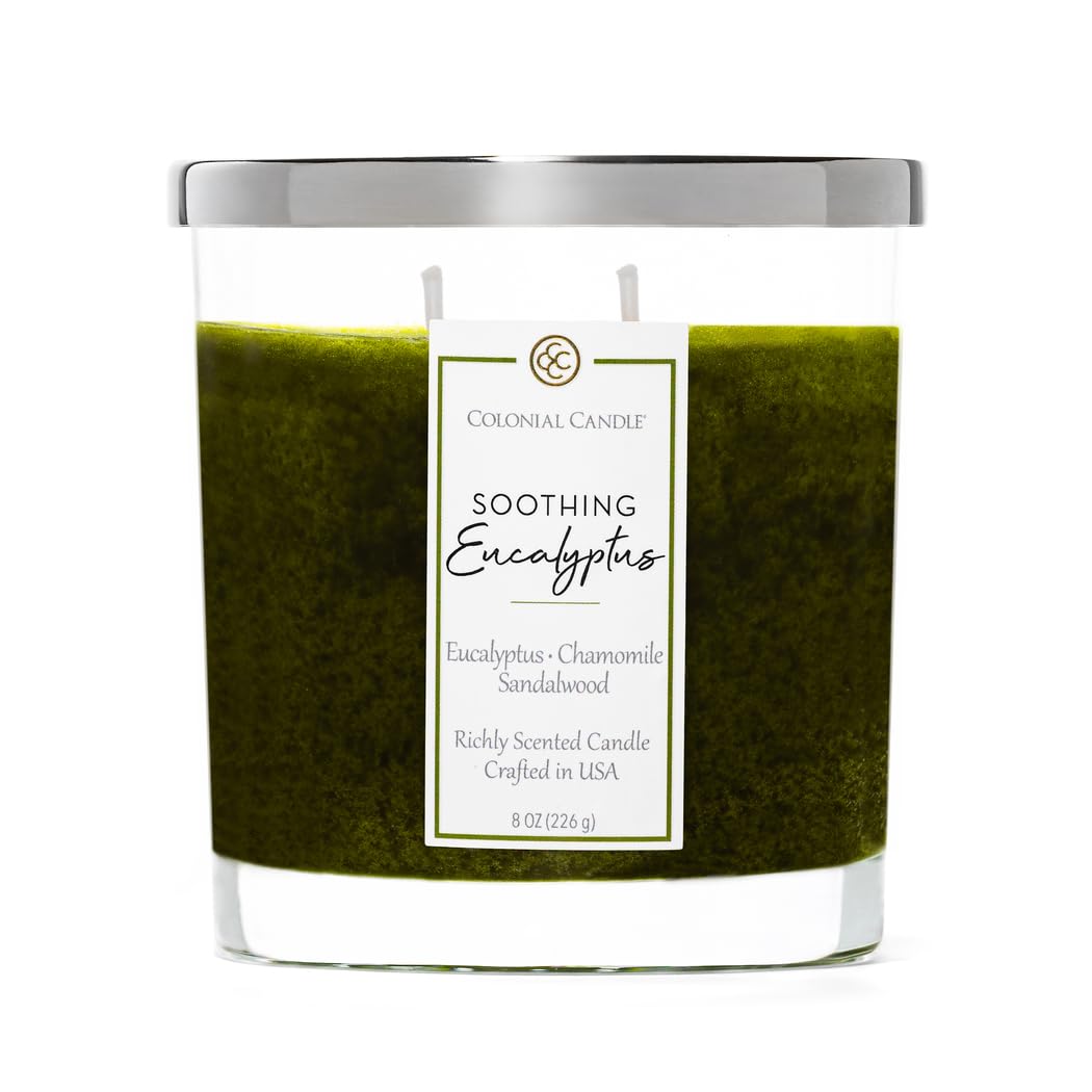 Colonial Candle Soothing Eucalyptus Scented Candle Jar, Highly Fragranced Candles for Home Scented, Mottled Wax Candle, 2 Wick, 8 oz - Made in the USA