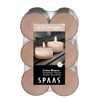 Spaas 12 Maxi Scented Tealights in Transparent Clear Cup, 8 Hours, Cotton Blossom