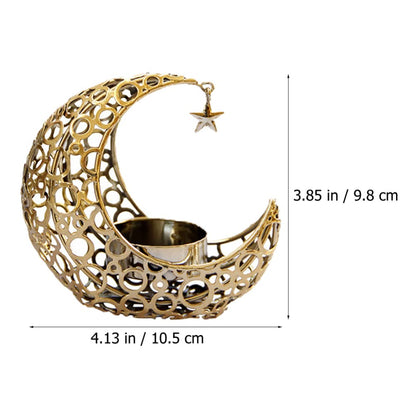 Uonlytech Moon Candle Holder Metal Hollow Crescent Tea Light Stand 4.13In Desktop Decor for Home Bar Restaurant Creating Warm Romantic Atmosphere