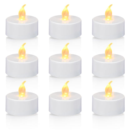 KOABY 50 Pack Tea Lights with Timer, Auto-On 6 Hours and Off 18 Hours in 24 Hours Cycle Automatically, Battery Operated Flameless Flickering Tea Lights with Timer(50 Pack, Warm Yellow)
