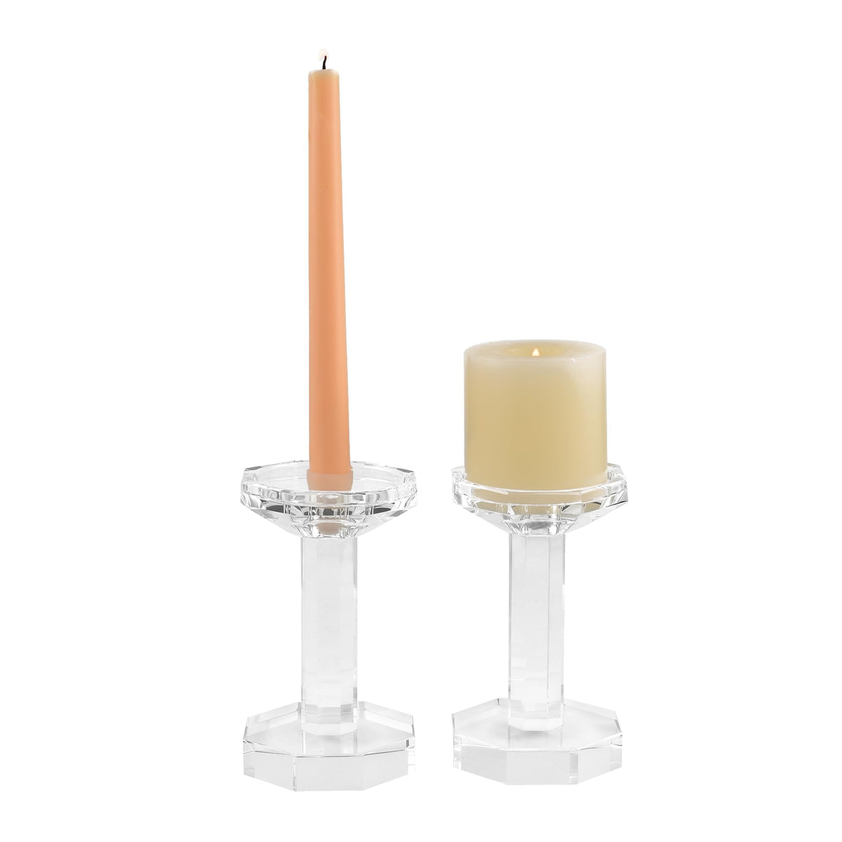 kitCom Crystal Candle Holders Set of 2, 6.1 Inch Tall Crystal Candlestick Holders for Taper, Long Candles - Home Decoration, Wedding, Housewarming and Graduation Gifts