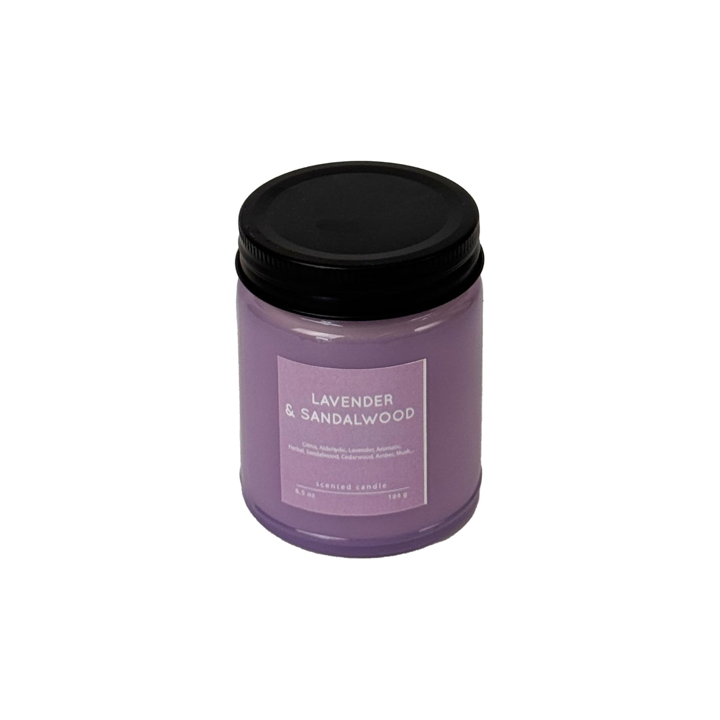 Lavender & Sandalwood Scented Candle 6.5oz – CW Studio Color Glass Jar — Hand-Poured Soy & Paraffin Wax – Clean Burn, Smokeless, Up to 30 Hours, Home Decor & Gift Giving