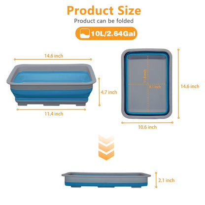 Goderewild Collapsible Dish Pans – 10L (2.6 Gal) Foldable Sink Tub, 14.5'' x 10.5'' x 5", Compact and Space-Saving Multiuse Foldable Basin for Dish Washing, Camping, RV and Vegetable Cleaning