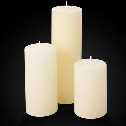 Shihanee 36 Pcs Pillar Candles and Glass Cylinder Vases Tall Cylinder Holders for Pillar Candles Wedding Centerpieces, Total 18 Sets(2.6'' X 4.7'', 5.9'', 7.9'',Clear,Ivory)