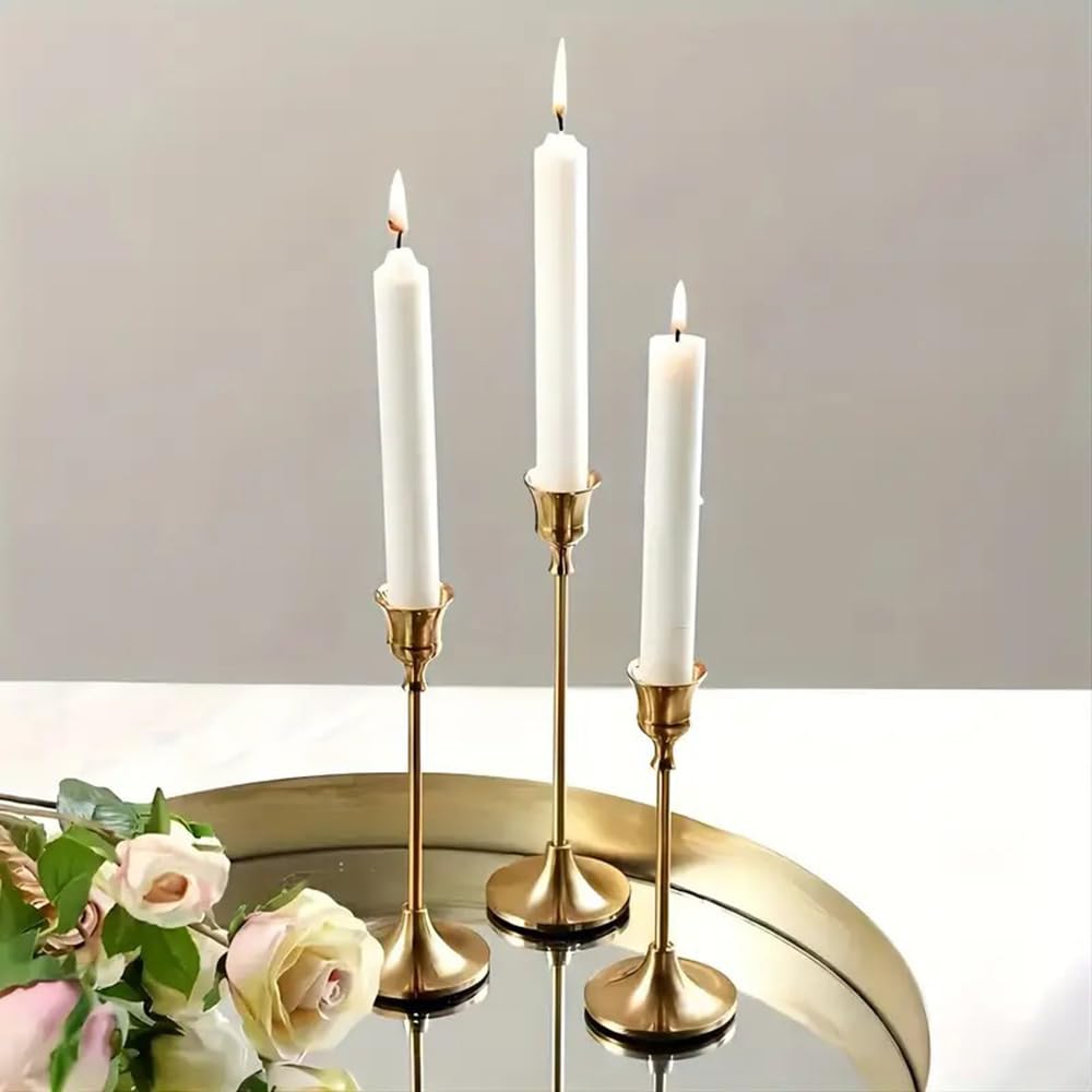 Candle Holders: Set of 3 Gold Candle Stick Holders - Metal Candlestick Holders for Home Christmas Wedding Table Centerpiece Mantle Decor (Golden Cup)