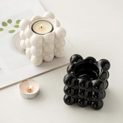 Ceramic Cube Golden Candle Holder Handheld Candlestick Holders Decorative Candle Stand Middle East Arabian Festival Candlestick Dining Table Party Home Decoration Ornament (Black)