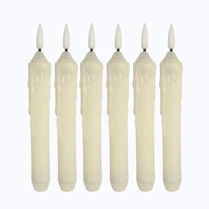 Mxqdhx Flameless Taper Candles with 6H Timer Built-in,Auto On Daily, Not Remote, 6 Pack Battery Operated LED Flickering 3D Flame Candle, Halloween Christmas Thanksgiving Fireplace Decorations