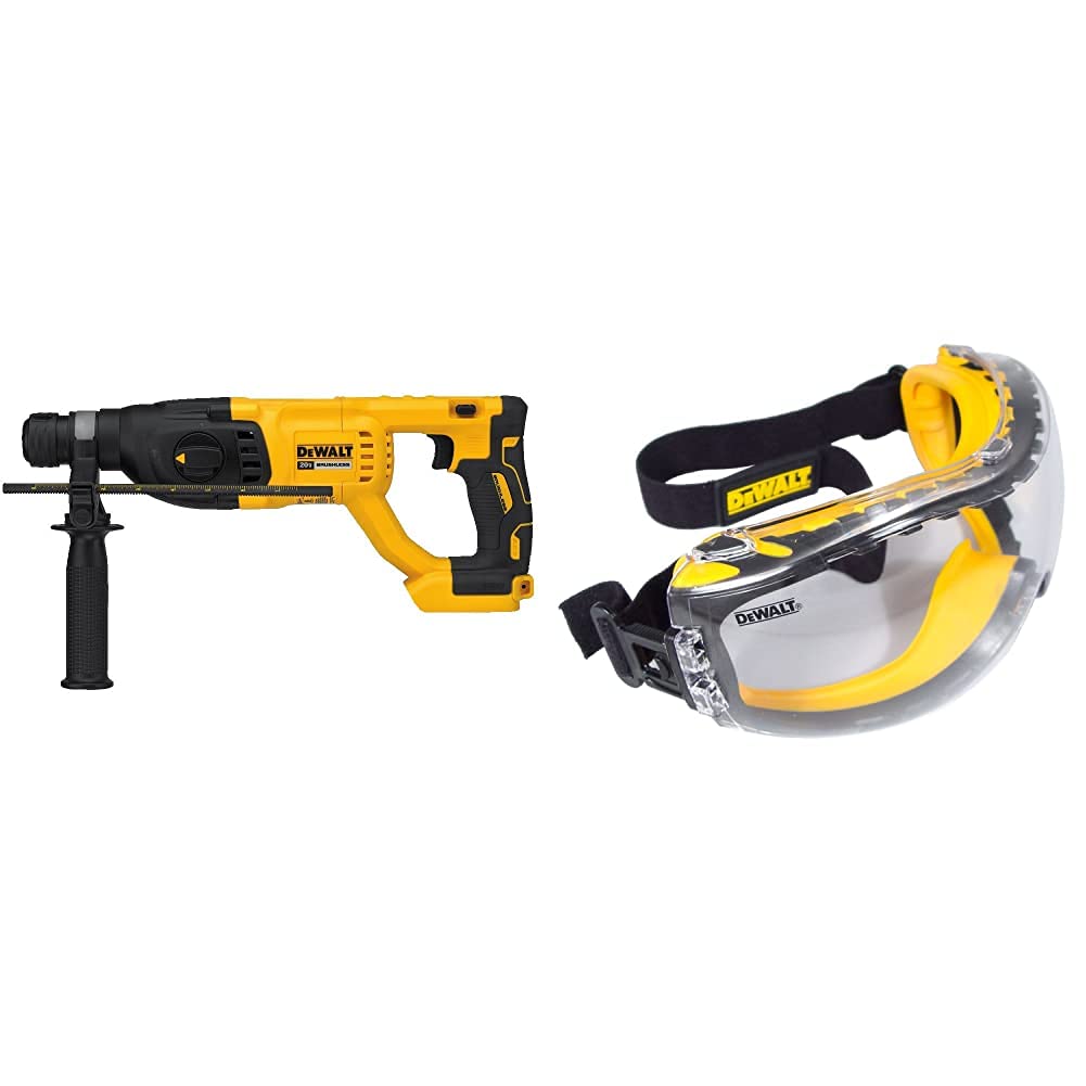 DEWALT 20V MAX XR Rotary Hammer Drill, D-Handle, 1-Inch, Tool Only with w/Safety Goggle (DCH133B & DPG82-11C)