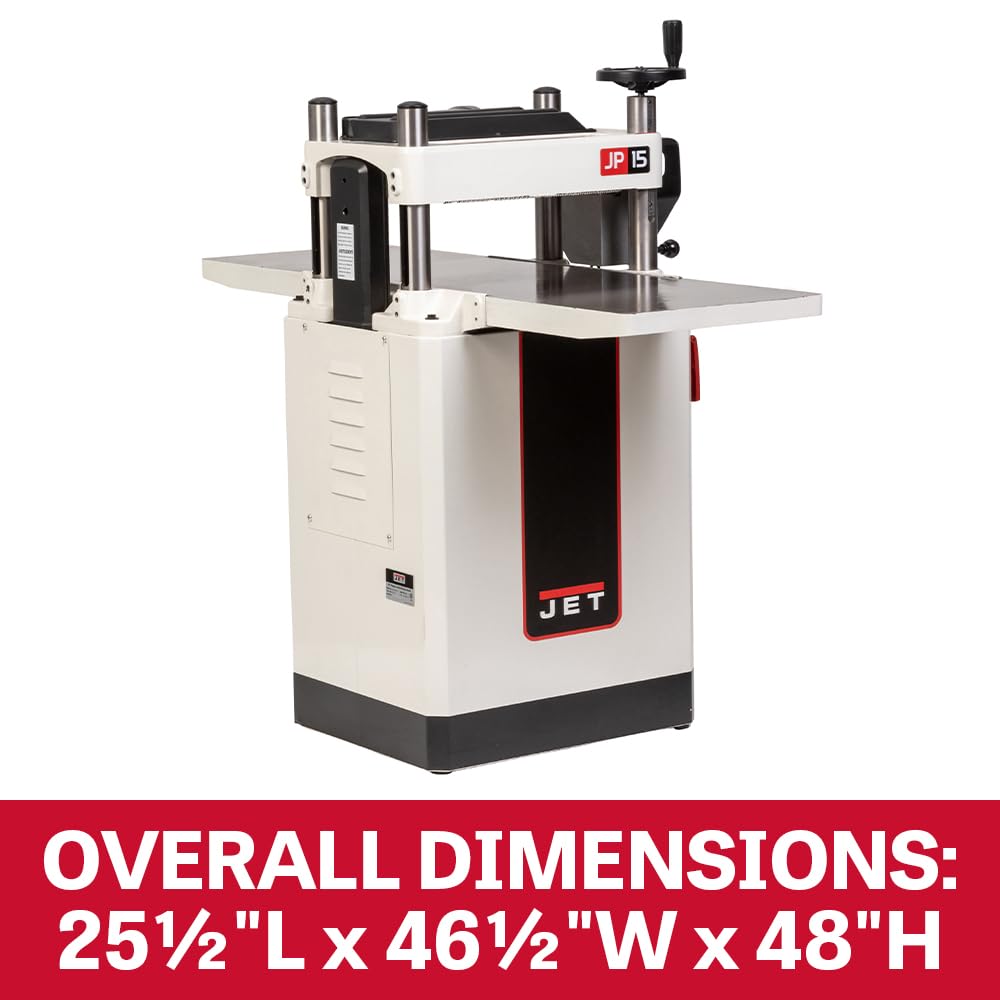 JET 15-Inch Thickness Planer for Woodworking, Helical Style Cutterhead with 2-Speed (16 FPM / 20 FPM) Feed Rate, 3 HP, 230V 1Ph (JPW-15BHH)