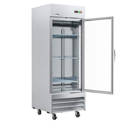 KoolMore Commercial Stainless-Steel Upright Freezer with Reach-In Self-Close Glass Door, 3 Storage Shelves, Heavy-Duty Caster Wheels, Frost-Free Temperature Control - 23 Cu.Ft [Silver] (RIF-1D-GD)