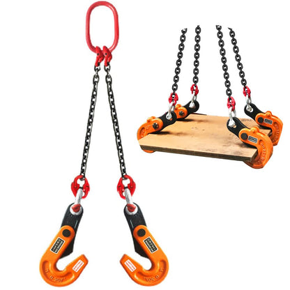 Double Horizontal Plate Lifting Clamp Barrel Drum Lifter Heavy Duty 1T/ 2204lbs with High Strength Manganese Steel Chain for Industry Hoist Crane (Capacity 1 ton, 1.5m chain)