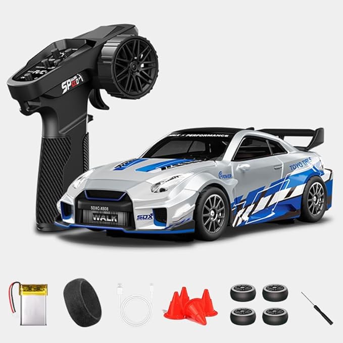 1:43 RC Drift Car D43-02 - 2.4G Full Proportional 4WD Alloy 20KM/H High Speed RC Racing Car with Gyro Silent Bearings Adjustable Speed &amp Lighting(Q5/Liquid Silver/D43-02)
