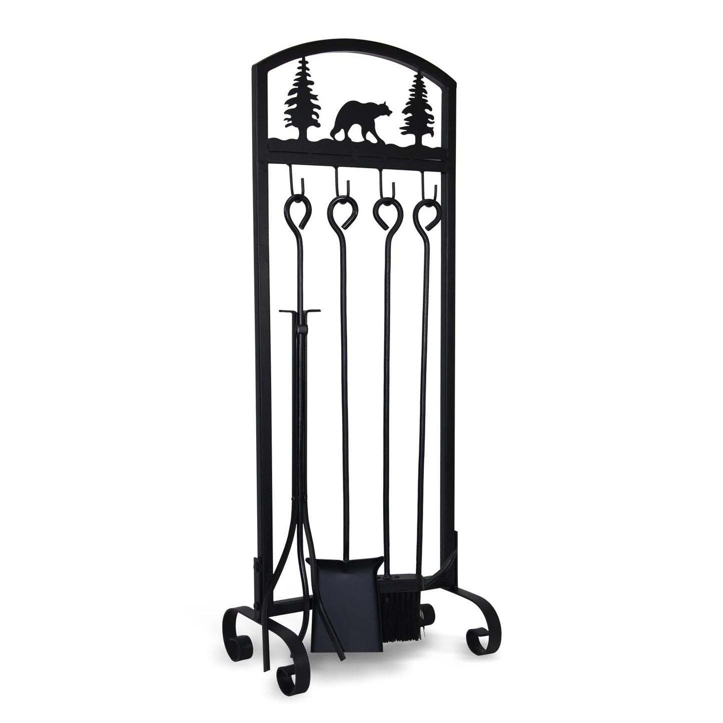 SCENDOR 5 Pieces Fireplace Tools Set 30.5 Inch Wrought Iron Fire Place Pit Poker Holder Brush and Stand Accessories Set Christmas Animal Pattern Outdoor Indoor
