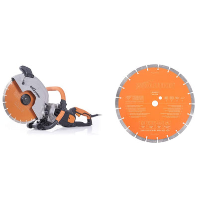 Evolution - 12 in Concrete Saw - 15A Motor, No Gas - 4-1/2 in Cut - Incl Premium Diamond Blade & 12 Inch Premium Diamond Blade With Segmented Edge and High Diamond Concentration, 1 In Bore