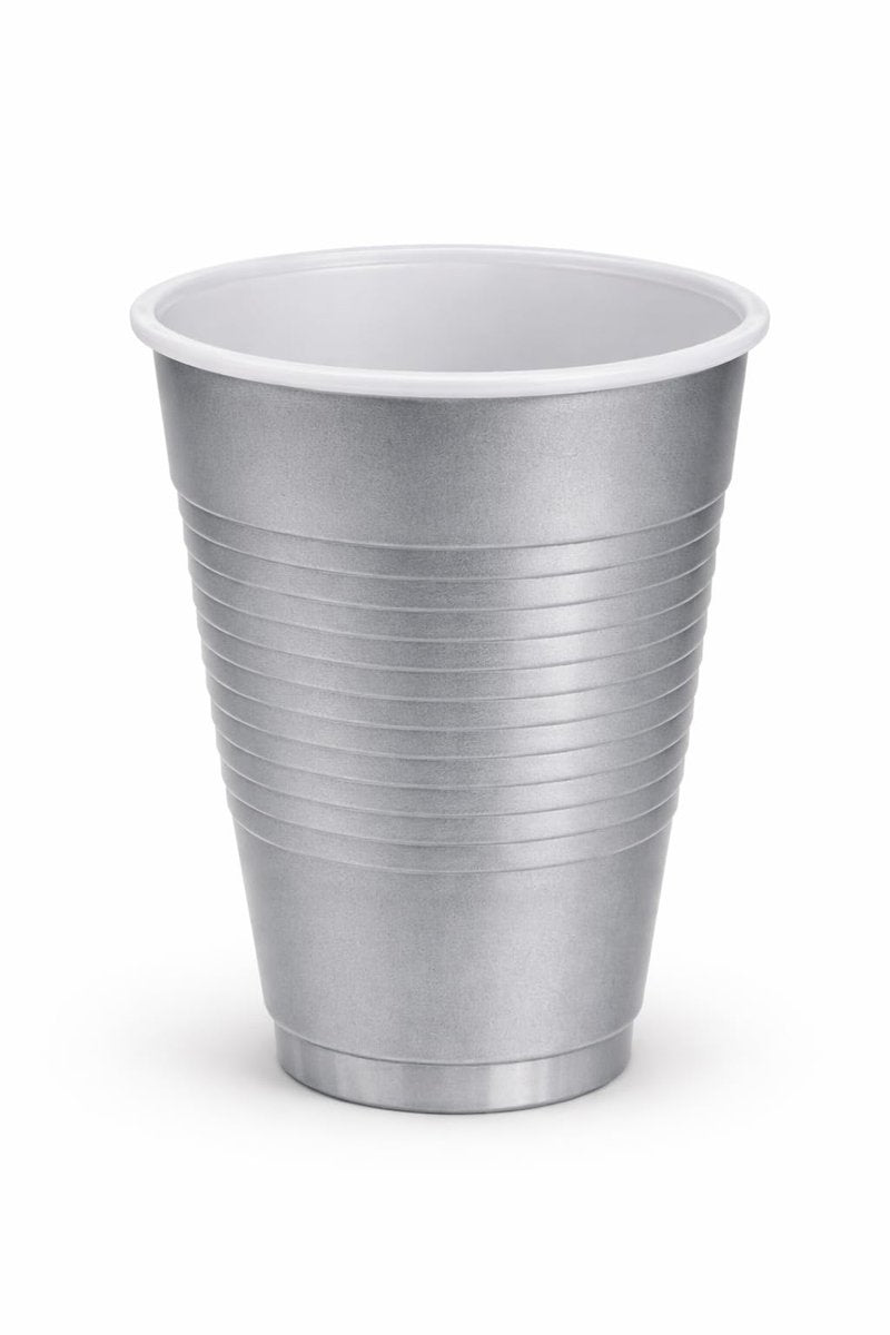 Silver Solid Color Premium Heavy Weight Plastic Cup (18 Oz.) 50 Count - Elegant & Durable, Perfect for Parties, Weddings & Everyday Use