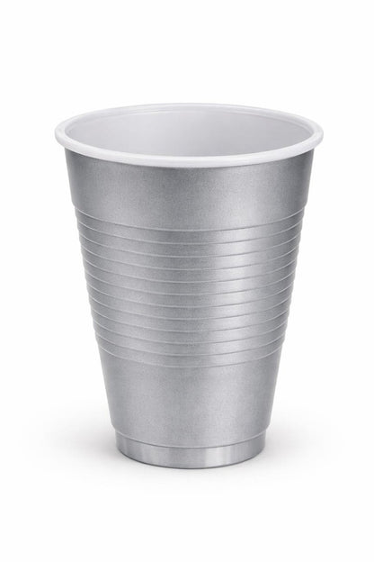 Silver Solid Color Premium Heavy Weight Plastic Cup (18 Oz.) 50 Count - Elegant & Durable, Perfect for Parties, Weddings & Everyday Use