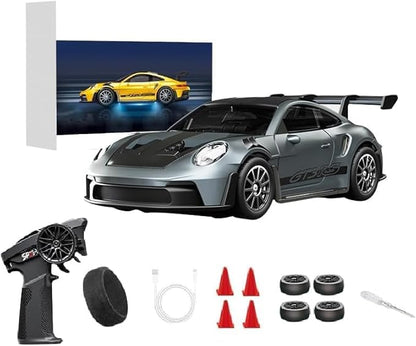 D43-01 1:43 Scale 2.4G Full Proportional 4WD Alloy RC Drift Car with Gyro System Silent Bearings Adjustable Speed &amp LED Lights for Adults High Speed Remote Control Racing Car