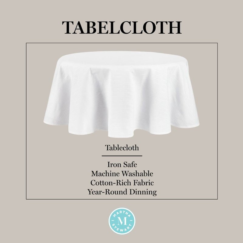 Martha Stewart Honeycomb Modern Farmhouse Tablecloth, White, 70" Round