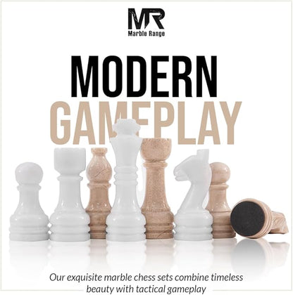 Marble Chess Set for Adults 15 Handmade White &amp Verona Board Game with 32 Chess Pieces 2 Extra Queens &amp Storage Box Luxury Travel Game – Elegant Home Décor