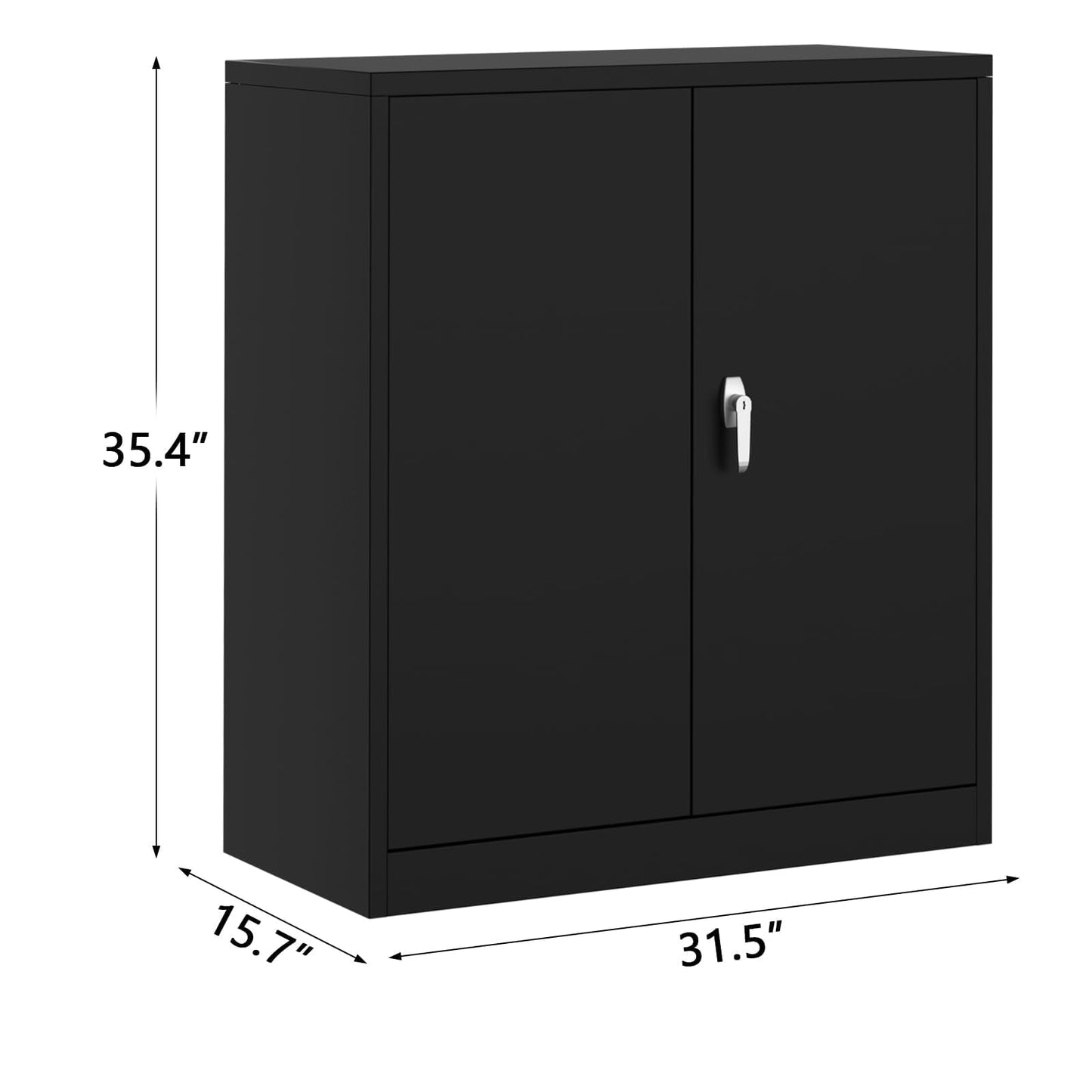 ExploreHorizon 35.4" Metal Storage Cabinet with Lock, Heavy Duty Steel Garage Tool Cabinet with 2 Adjustable Shelves, Rust-Resistant Organizer for Garage, Workshop, Office, Home, Black