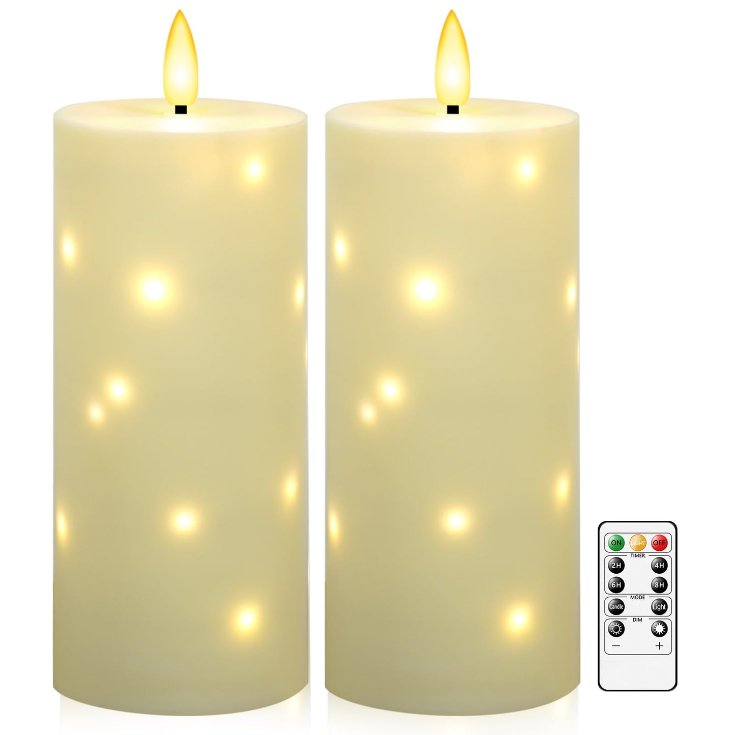 kakoya 10" x 4" Large Outdoor Waterproof Flickering Flameless Candles with Timer,2Pcs Battery Operated LED Pillar Candles with Embedded Star String for Outdoor Lanterns,Porch,Patio Decor(Ivory)
