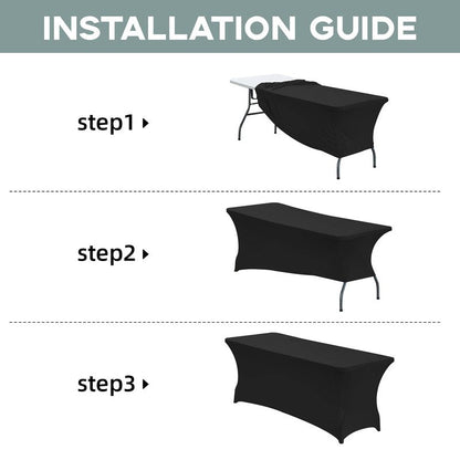 CWK 6FT 2Pcs Stretch Spandex Table Cover for Rectangular Tables - Elastic Fitted Tablecloth for Folding Tables, Wrinkle Resistant, Durable Table Protector for Parties,Weddings,Banquets &Events (Black)