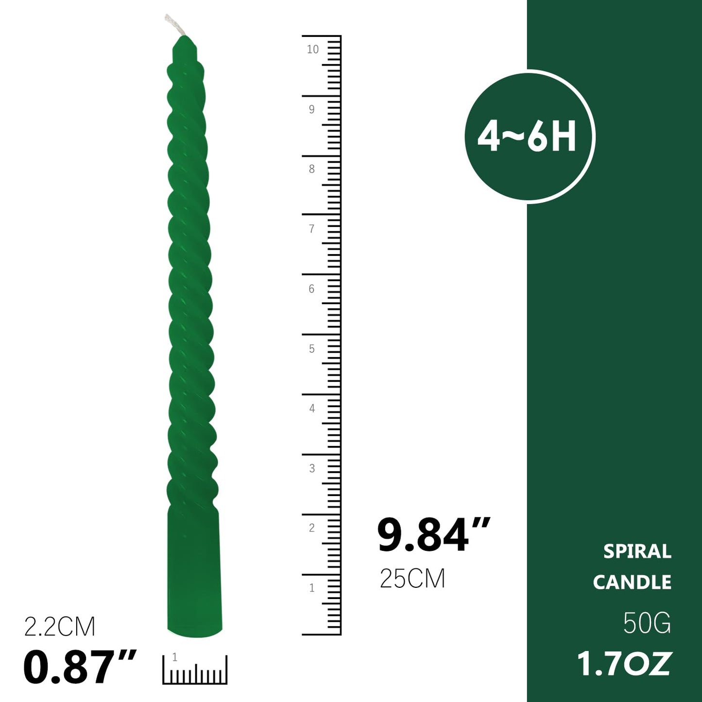 Topsics Taper Candles, Spiral Twisted Taper Candles Set of 4, Unscented Taper Candlesticks 10 inch Tall, Home Decor Kitchen Decor Wedding Decorations (Green & White)