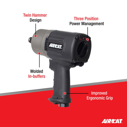 AIRCAT Pneumatic Tools 1770-XLK: 3/4-Inch Impact Wrench Kit with Refined Design Twin Hammer 1,600 ft-lbs