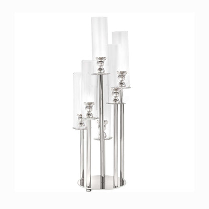 Efavormart 33" Tall - 7 Arms Clear Crystal Cluster Round Candelabra, Pillar Candle Holders with Mirror Base - Perfect for Birthdays, Weddings, Table Decoration, Event Decoration, and Centerpieces