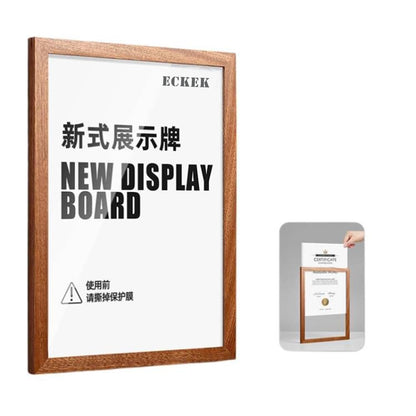 ECKEK Wall Mount Acrylic Sign Holder Self Adhesive Magnetic Display Frame Clear Document Frame for Office, Store, School, Home, Wall Picture Frame (Sapele Wood A3 297×420mm/11.69×16.54inches)