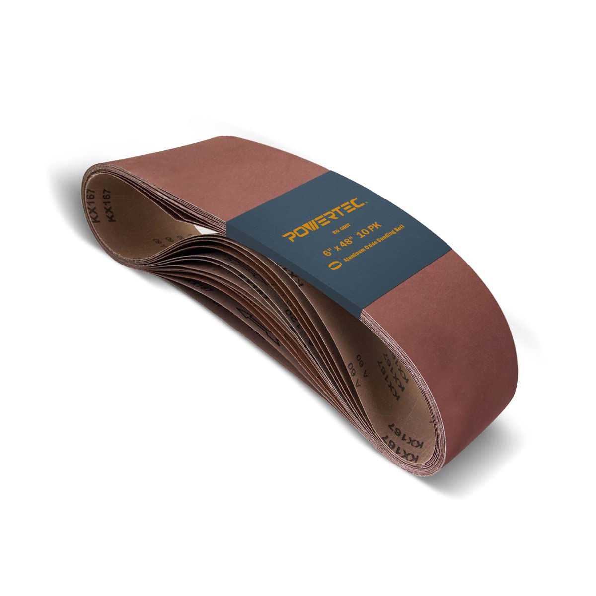 POWERTEC 6 x 48 Inch Sanding Belts, 10PK, 80 Grit Aluminum Oxide Belt Sander Sanding Belt for Bench Belt Sander, Wood & Paint Sanding, Metal Polishing (110530)