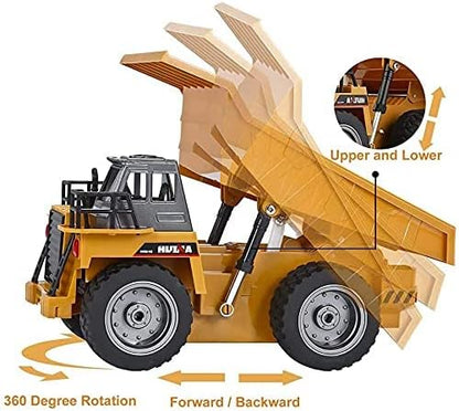 Remote Control Construction Dump Truck Toy 2.4G RC 6 Channel Bulldozer 4 Wheel Driver Mine Construction Alloy Metal Vehicle Truck 1:18 with 2 Rechargeable Batteries for Boys Birthday Gift Age 6+