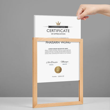 ECKEK Wall Mount Acrylic Sign Holder Self Adhesive Magnetic Display Frame Clear Document Frame for Office, Store, School, Home, Wall Picture Frame (Sapele Wood A3 297×420mm/11.69×16.54inches)