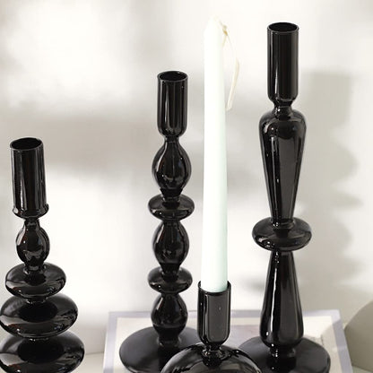 Candle Holder Modern Black Glass Candle Holder Table Top Candle Holder Ornament Suitable for Dinner Living Room Kitchen Dining Room Centerpiece Table Decorations