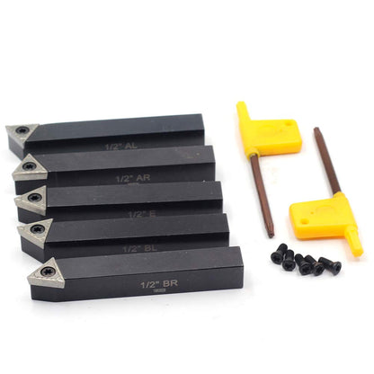 OSCARBIDE 1/2" Mini Lathe Indexable Carbide Turning Tool Holder 5 Pieces/Set,Metal Lathe Cutting Tools with Carbide Inserts TCMT16T304