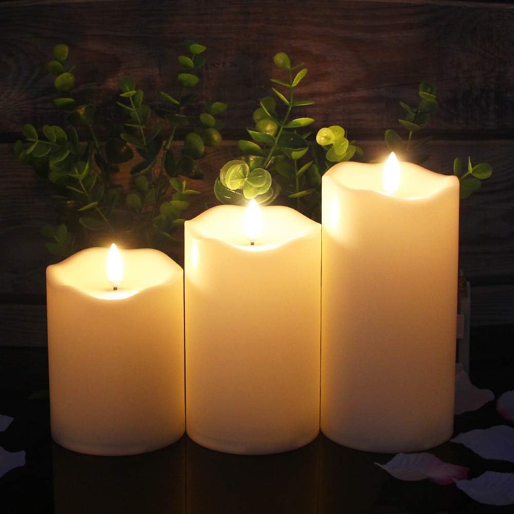 COVEGE Flickering Flameless Candles with Remote, Most Realistic Battery Operated Candles, Set of 3 LED Candles with Timer for Home Wedding Halloween Christmas Decoration